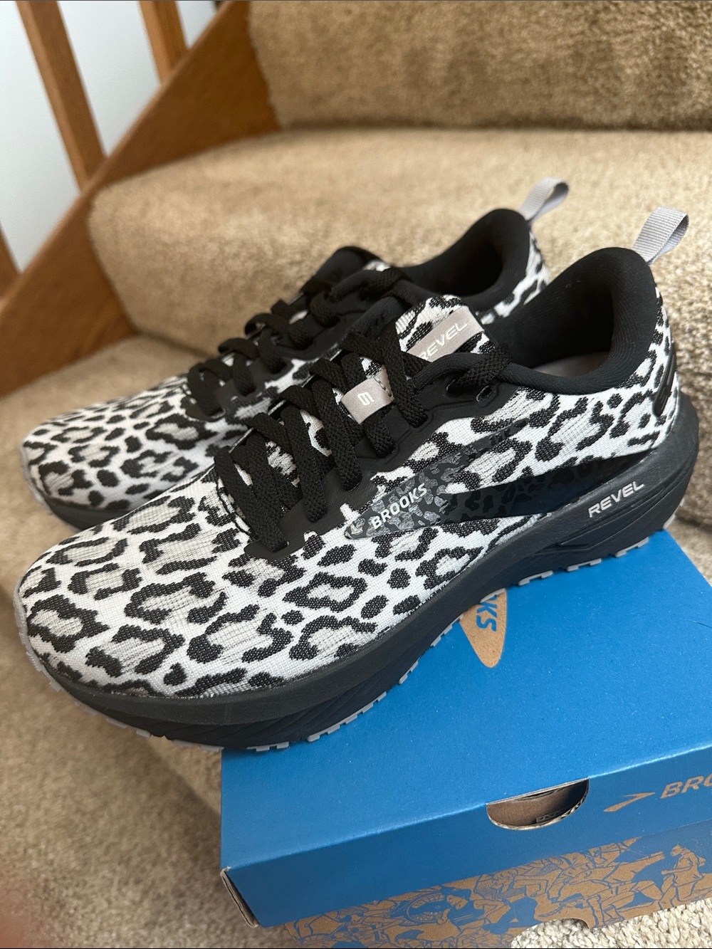 Brooks Revel 6 Leopard Print Running Sneakers - Black & White - Picture 2 of 5